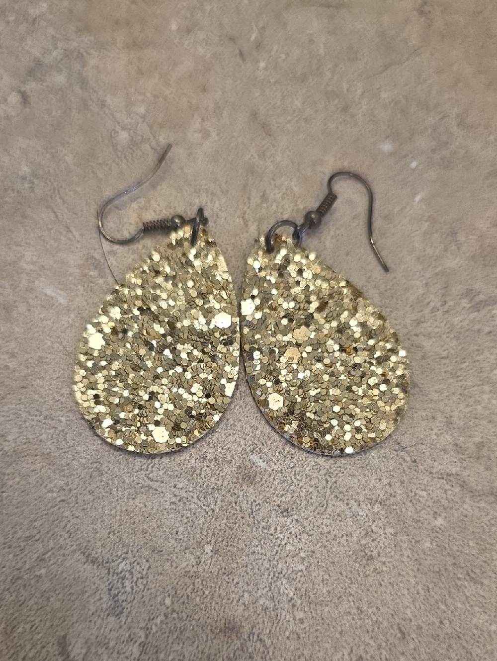 Gold Glitter Teardrop Dangle Earrings - Women Jewelry